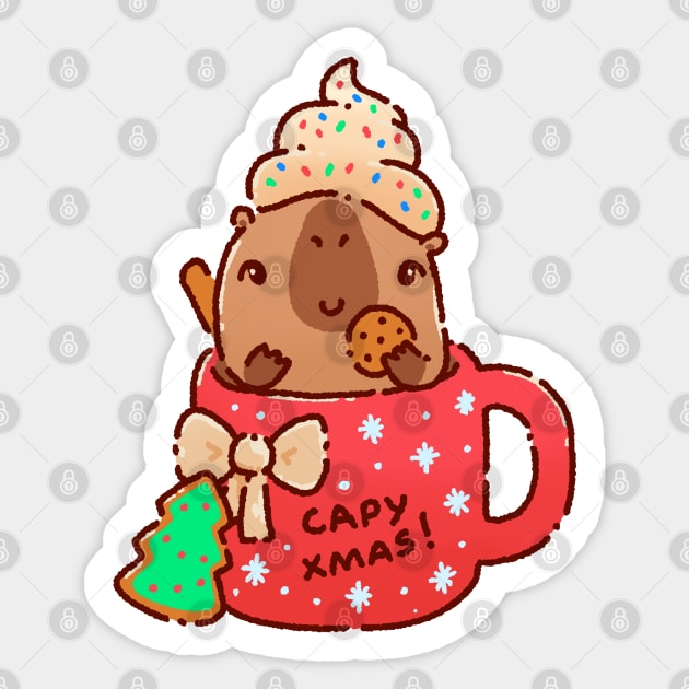 Cute capybara in a xmas mug Sticker by Tinyarts